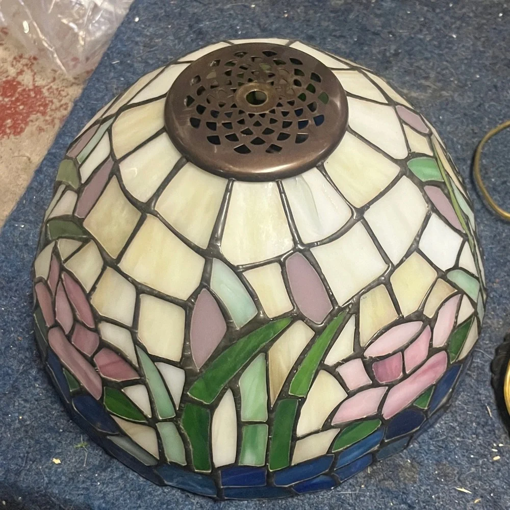 Dale Tiffany Stained Glass Lamp Shade with Pink and Green Accents - Picture 1 of 14